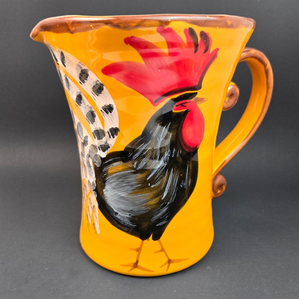 Vintage Marco e Cristina Made In Italy Rooster Pitcher Hand Painted Yellow